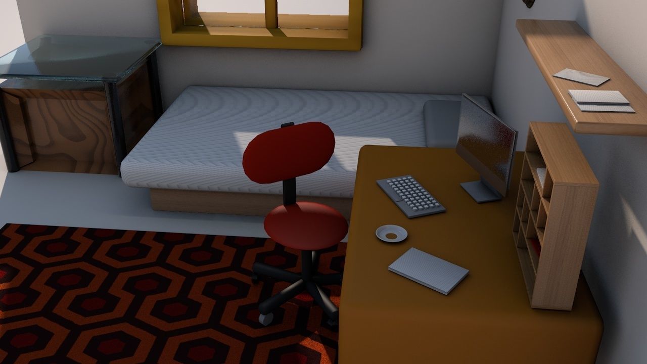 Bedroom room with bed and desk 3D model_4