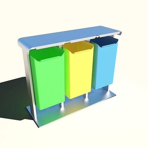 Triple trash can 3D model
