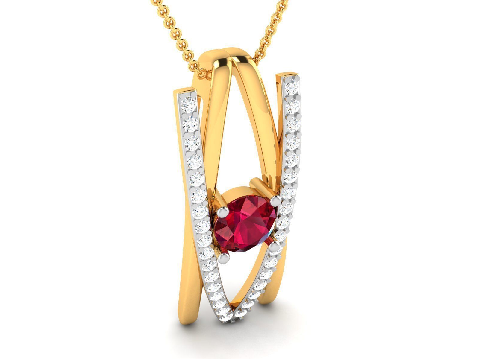 pendant-9022-P gold pendant with ruby stone and diamonds 3D print model_3