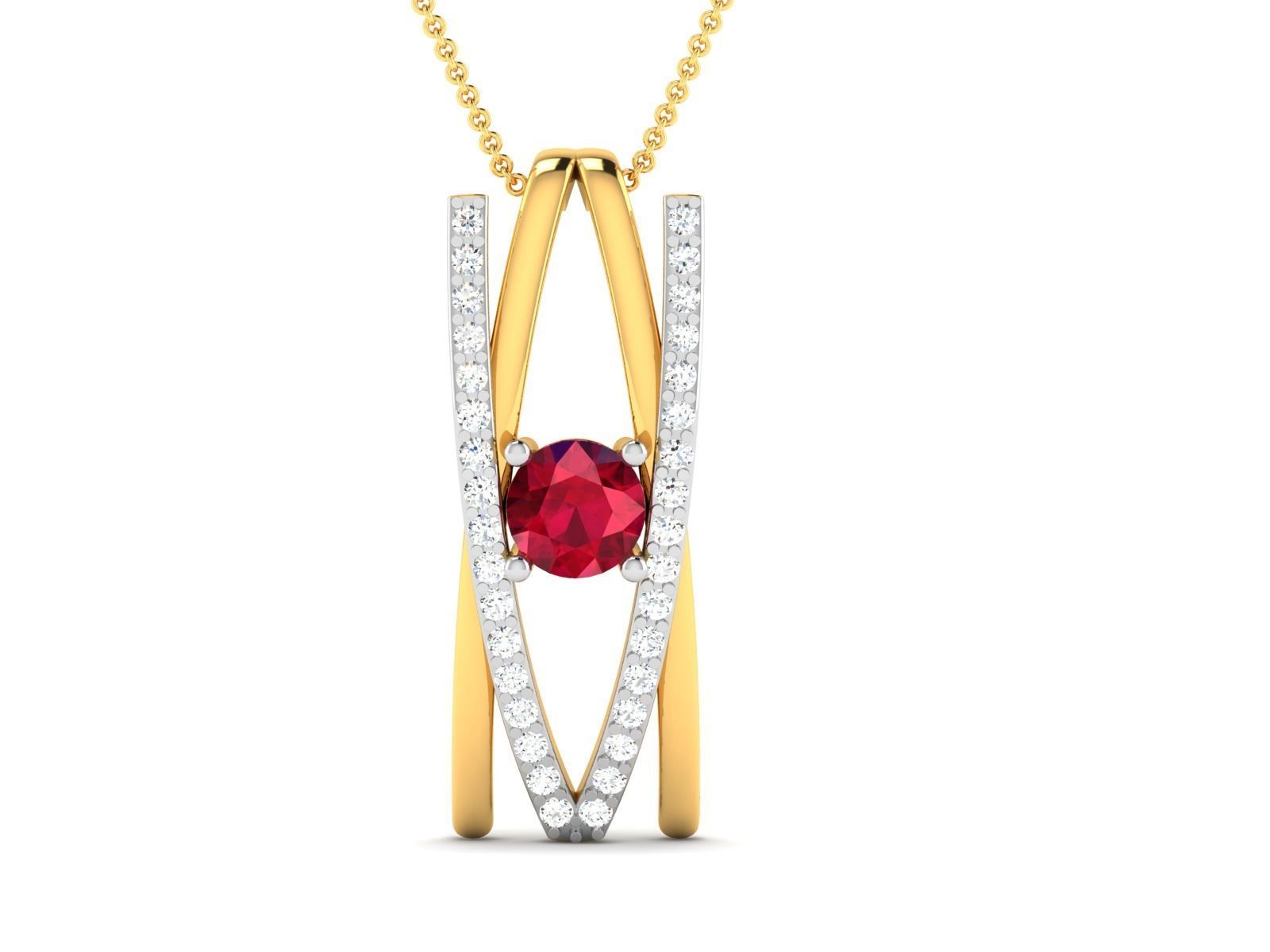 pendant-9022-P gold pendant with ruby stone and diamonds 3D print model_4