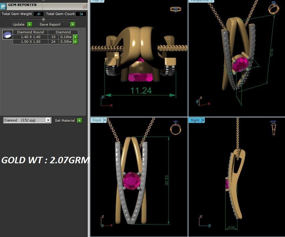 pendant-9022-P gold pendant with ruby stone and diamonds 3D print model_1