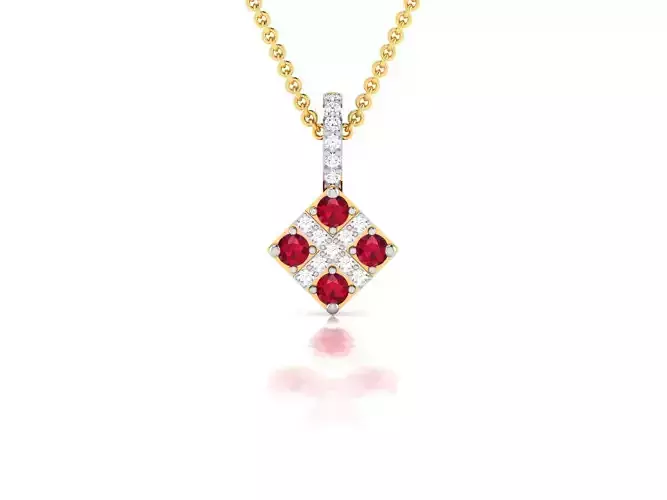 pendant-8820 gold pendant with ruby stone and diamonds