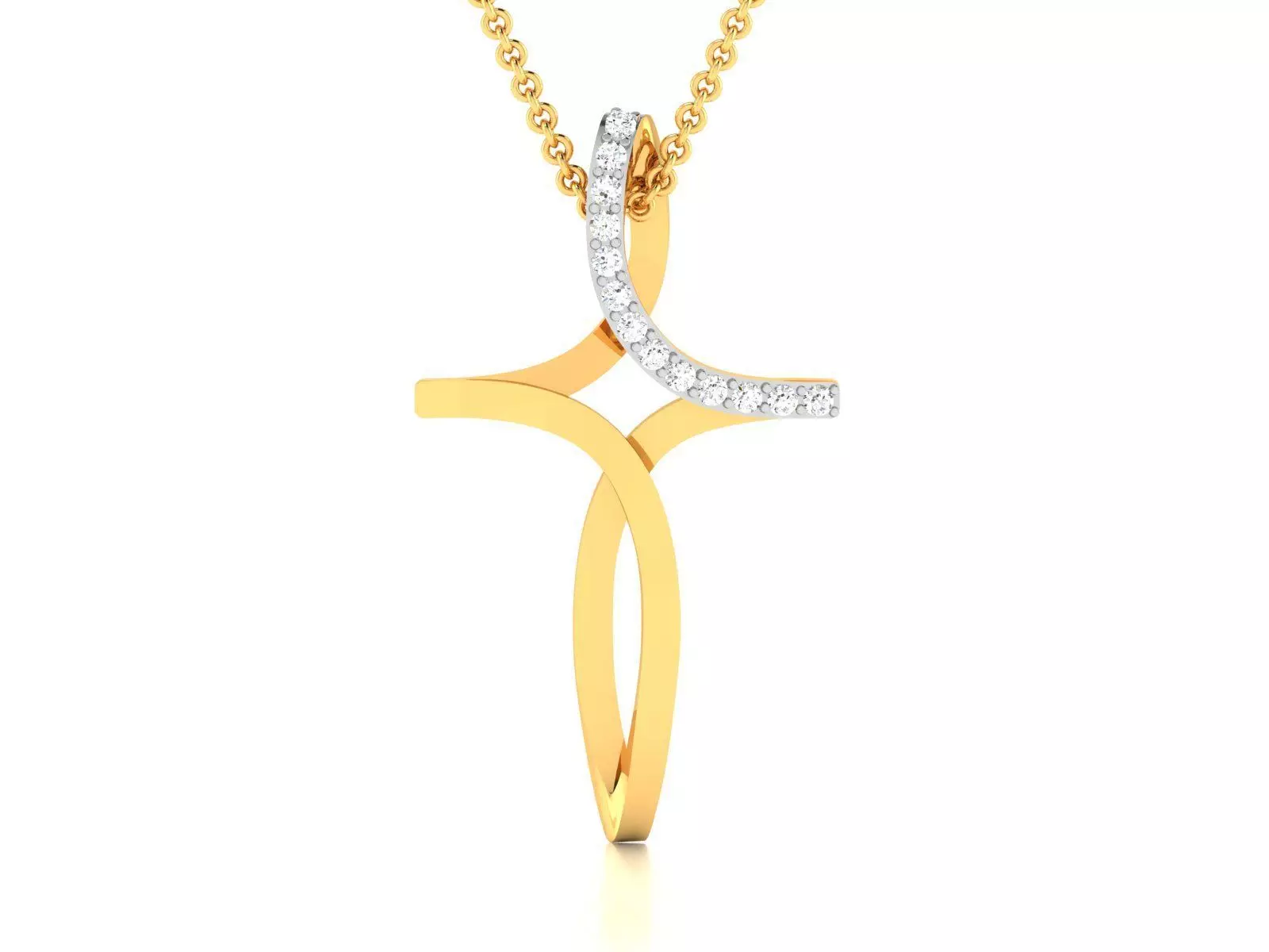 pendant-8819 gold cross pendant with diamonds 3D print model_0