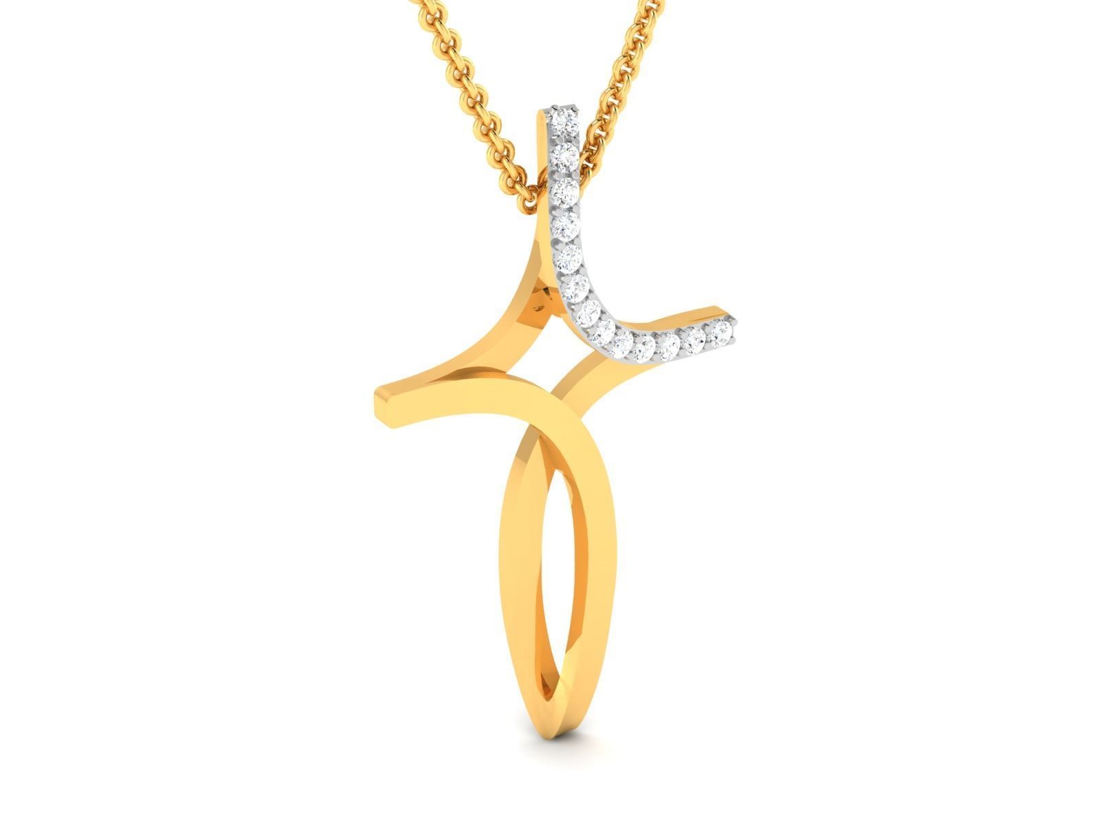 pendant-8819 gold cross pendant with diamonds 3D print model_2