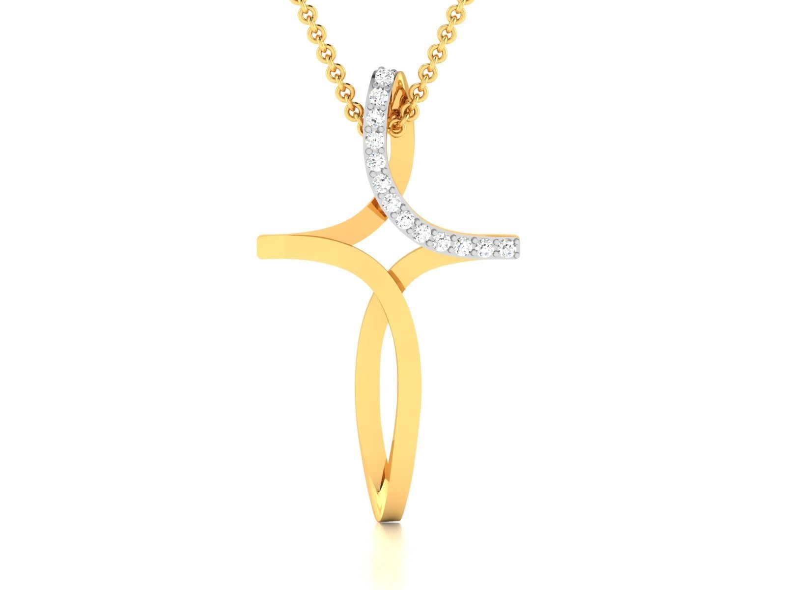 pendant-8819 gold cross pendant with diamonds 3D print model_3