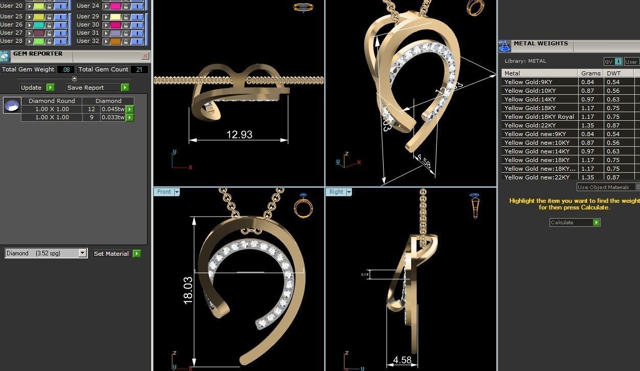 pendant-8771 diamond pendant gold 3D print model_6