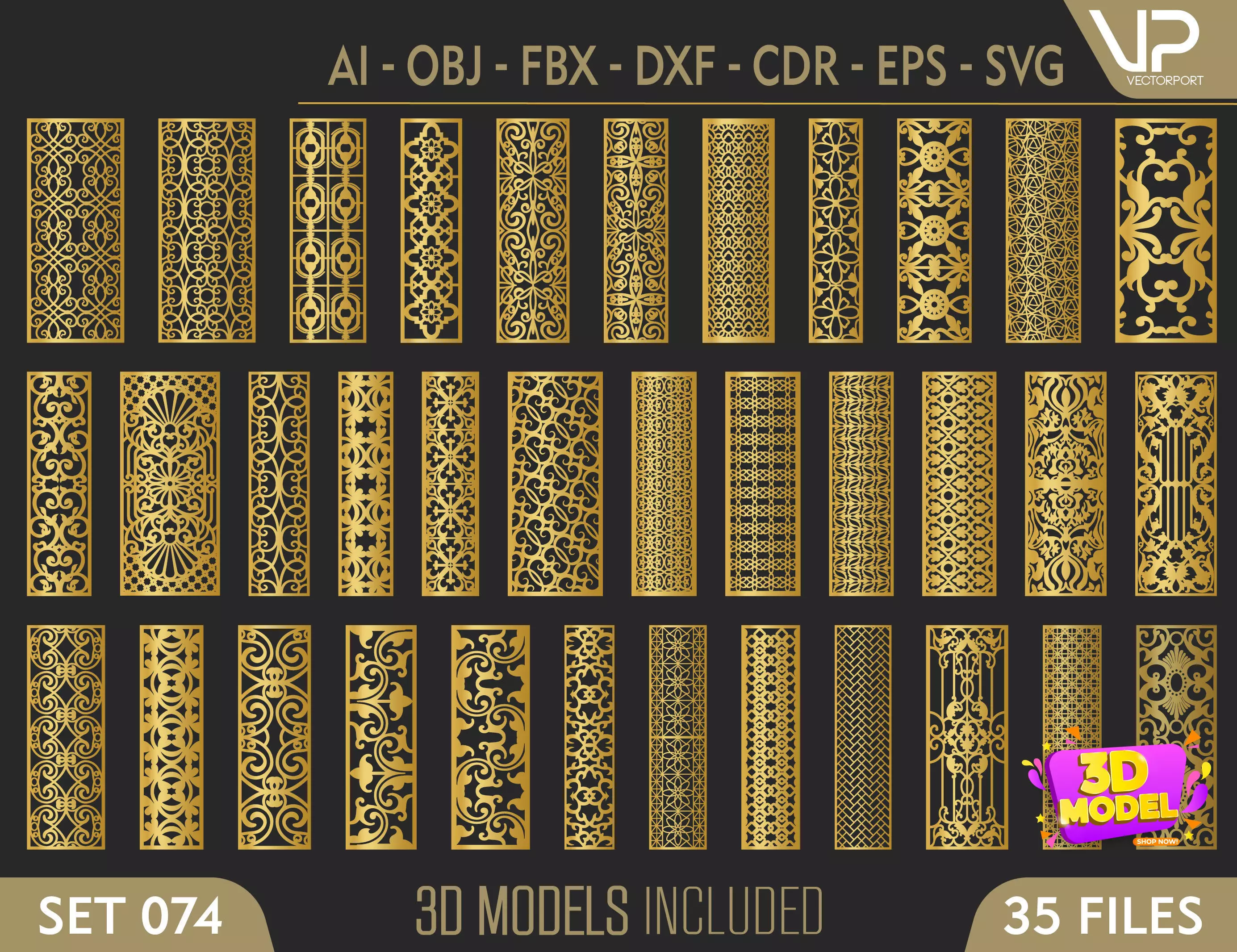35 3D Decorative wall panels - screen SET 074 3D model_0