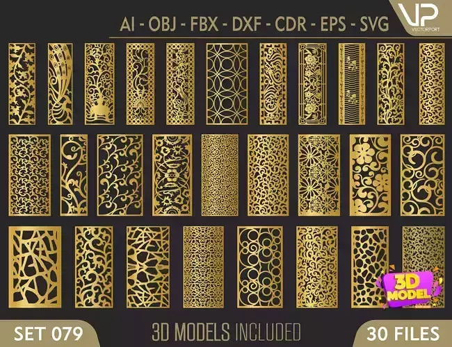 30 3D Decorative wall panels - screen SET 079 3D model