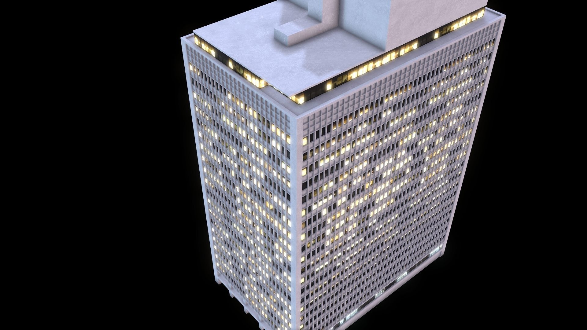 Skyscraper at Night - LowPoly Low-poly 3D model_3