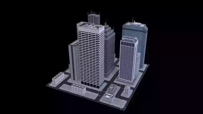 Lowpoly Modular city streets at night  - realistic 