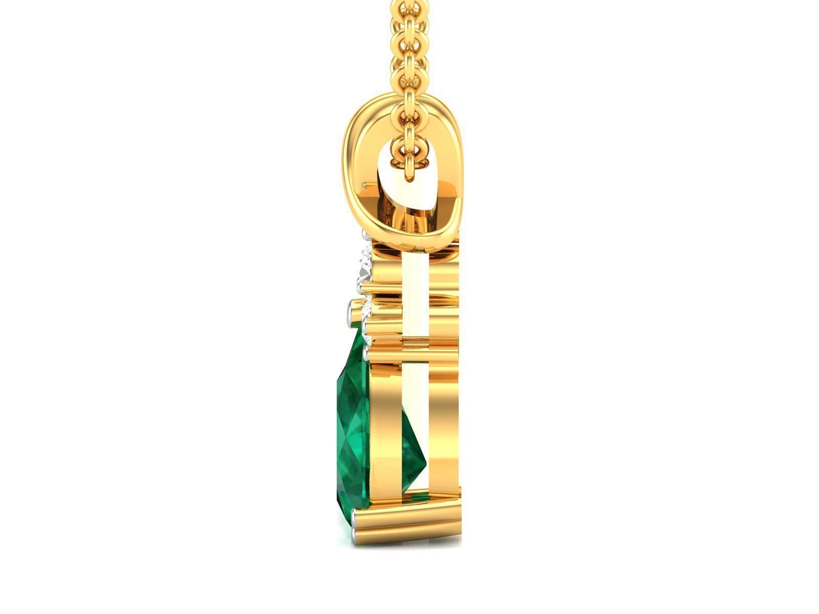 pendant-8764 B pear shaped emerald and diamond pendant 3D print model_4