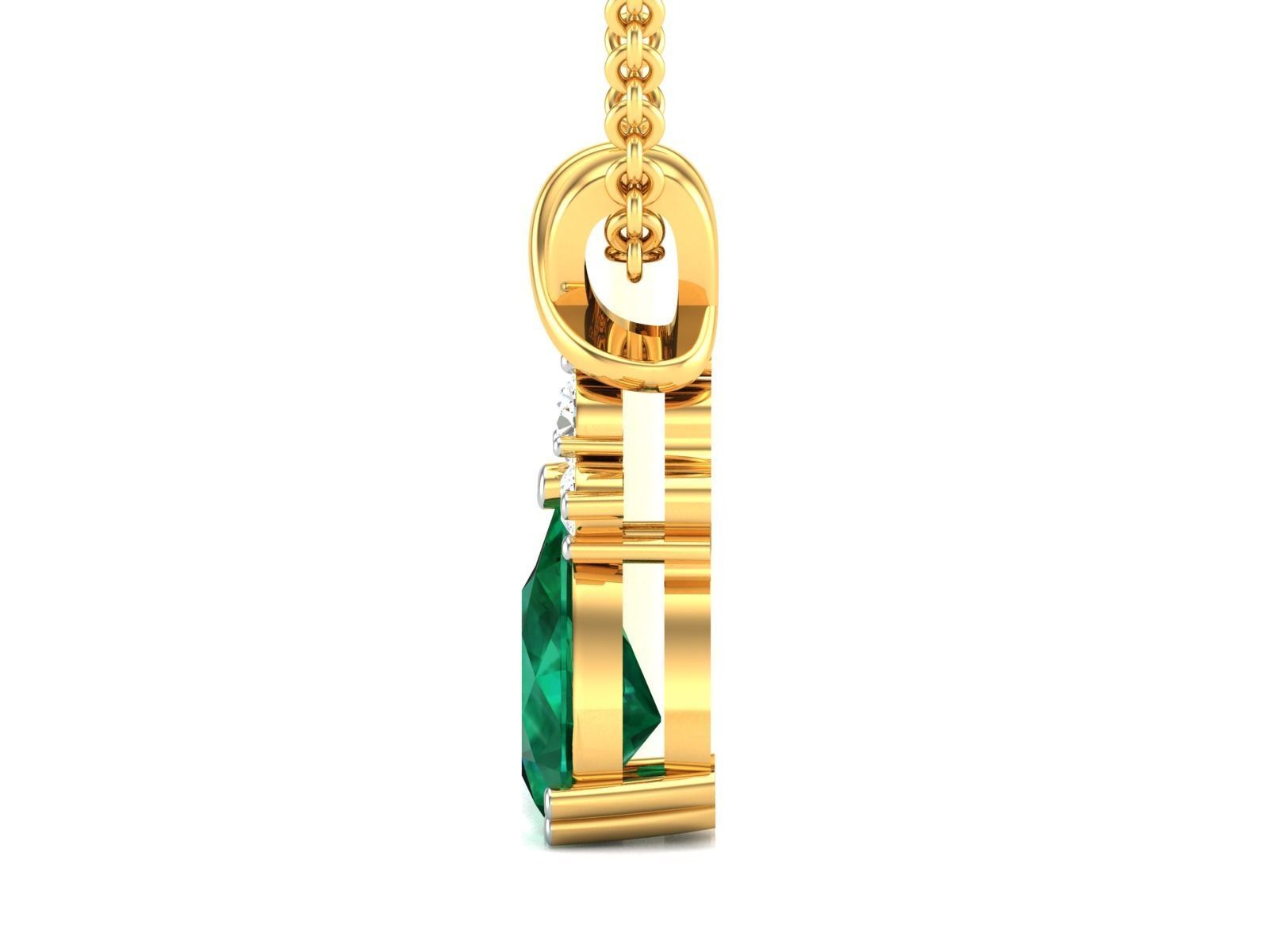 pendant-8764 B pear shaped emerald and diamond pendant 3D print model_5