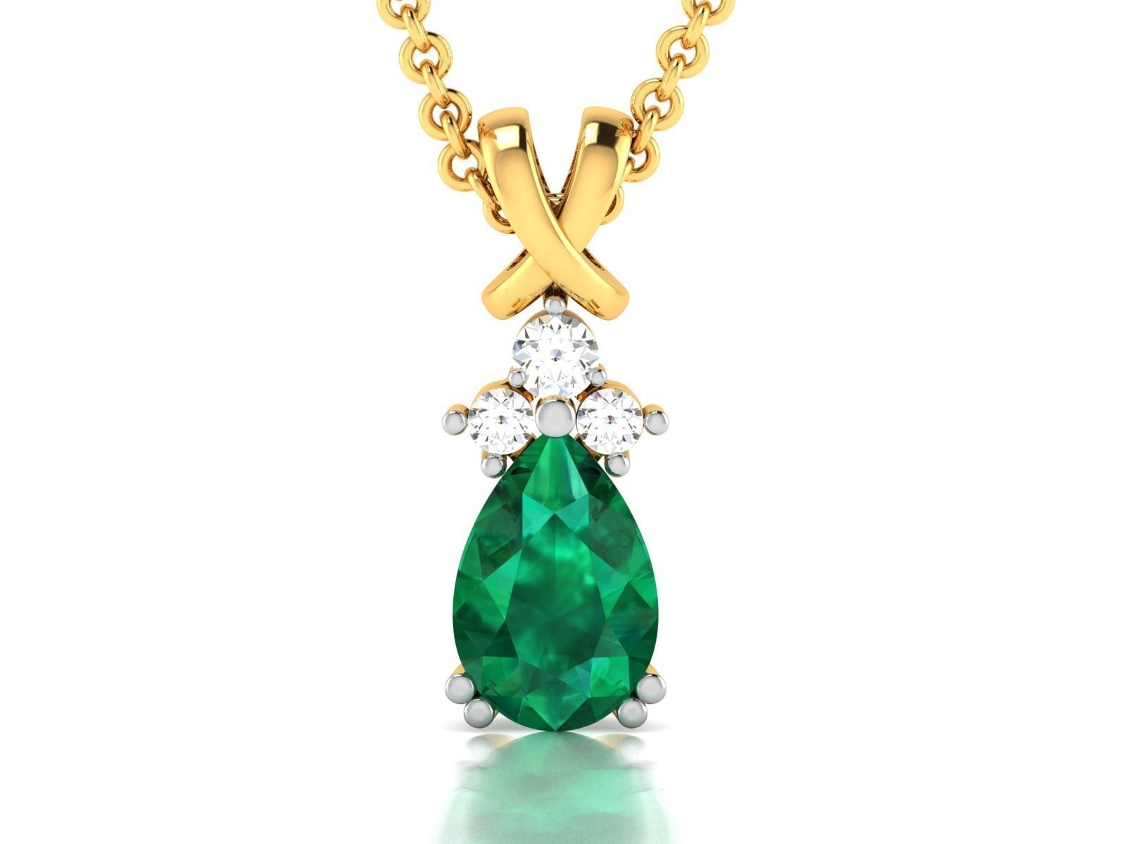 pendant-8764 B pear shaped emerald and diamond pendant 3D print model_3