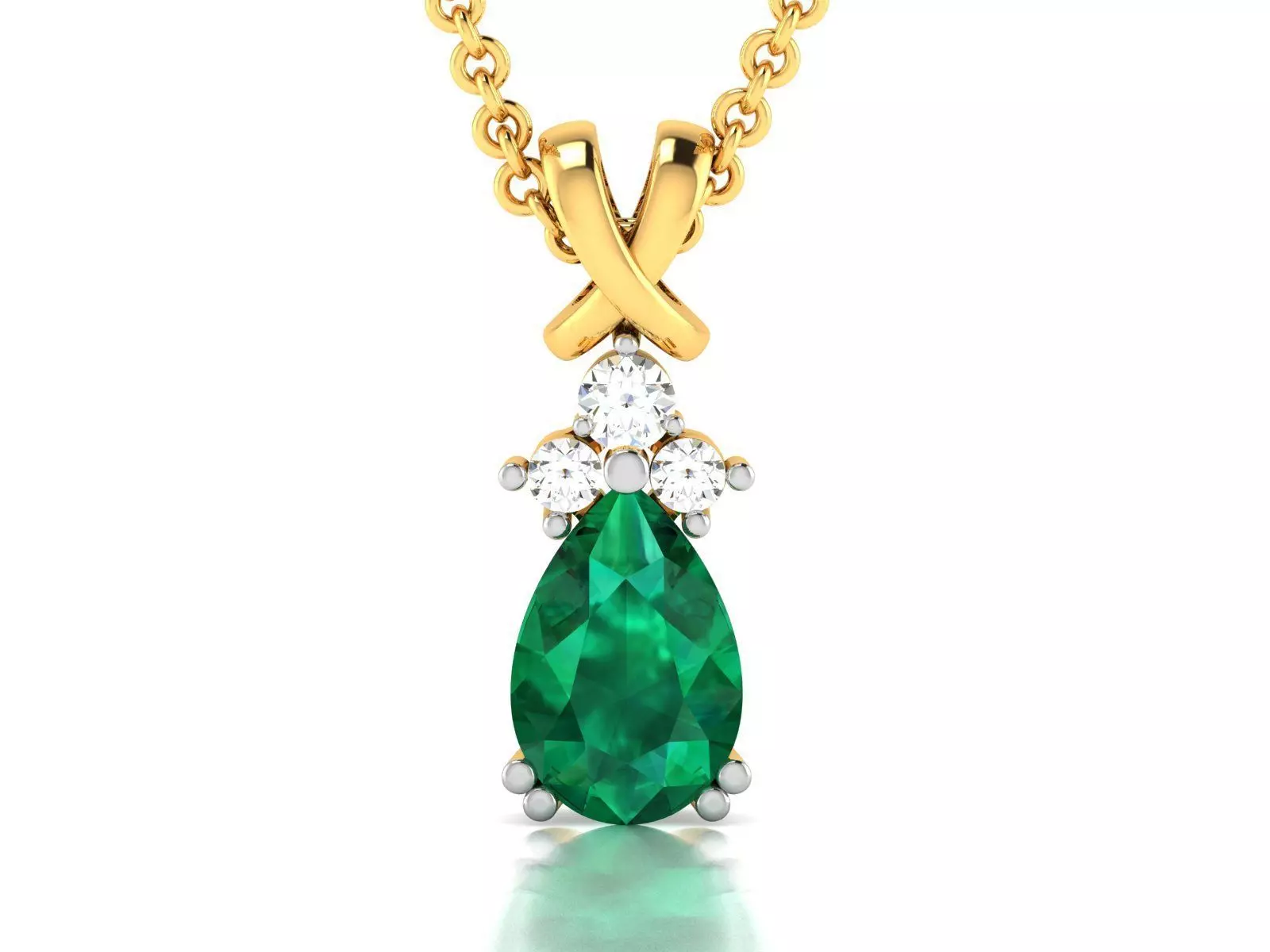 pendant-8764 B pear shaped emerald and diamond pendant 3D print model_0