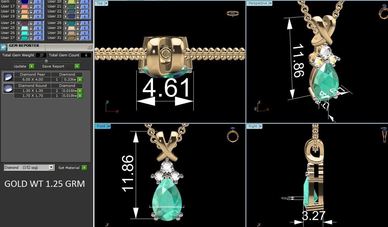 pendant-8764 B pear shaped emerald and diamond pendant 3D print model_6