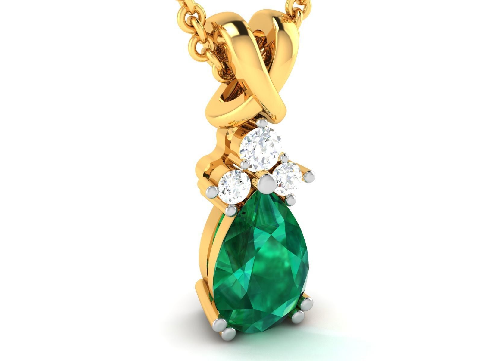 pendant-8764 B pear shaped emerald and diamond pendant 3D print model_2