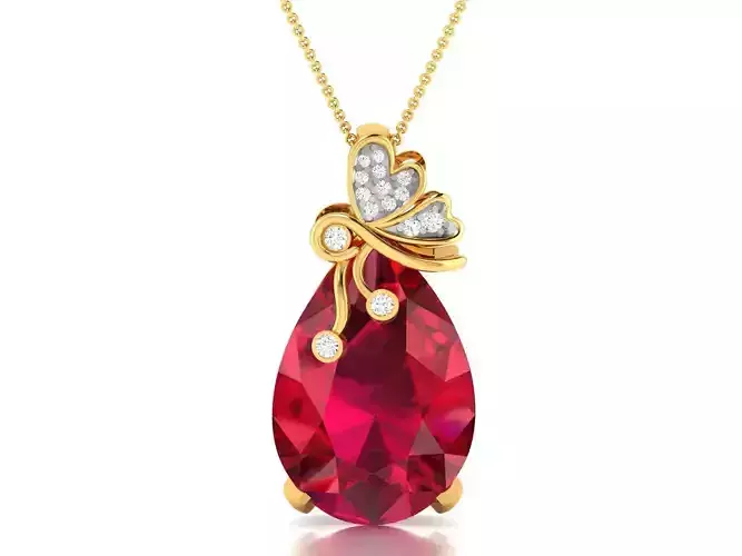 pendant-8758 pear shaped ruby and diamond pendant in gold
