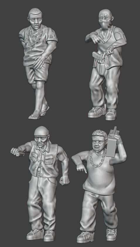 1980s Street Gang - 28mm wargaming miniatures 3D print model_0