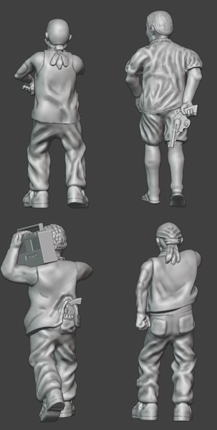 1980s Street Gang - 28mm wargaming miniatures 3D print model_1