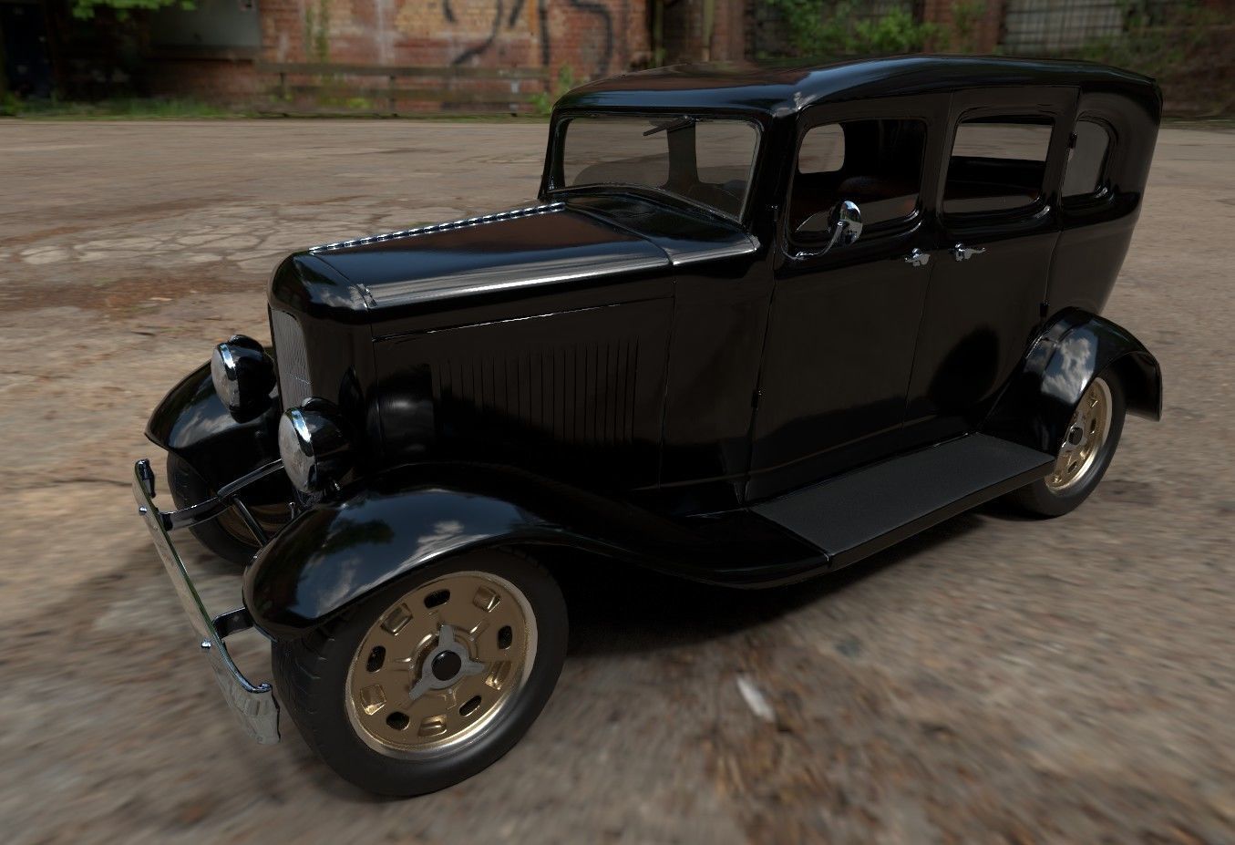 Gangster Car 1930s Low-poly 3D model_12