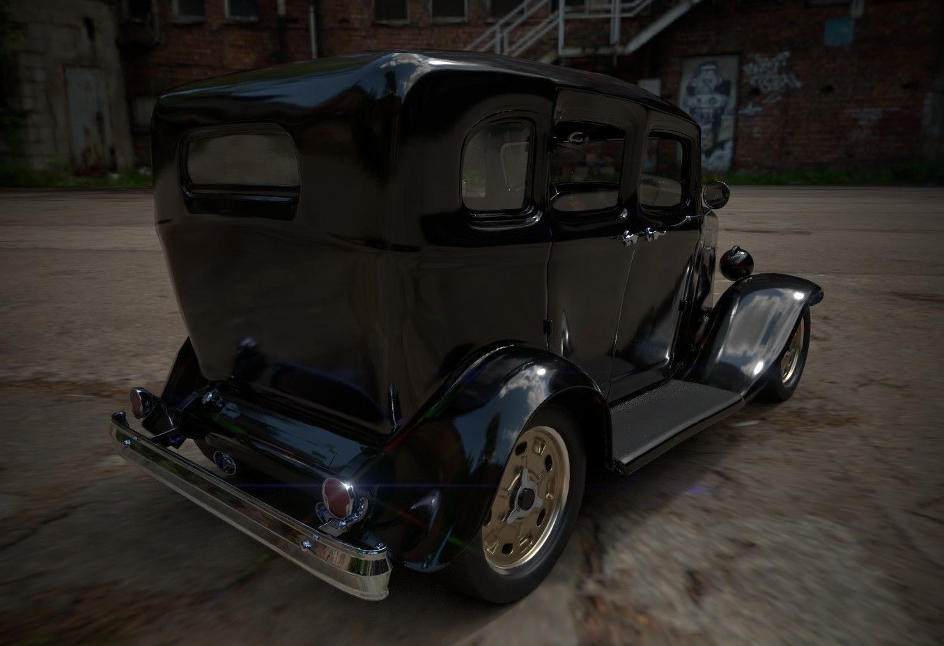 Gangster Car 1930s Low-poly 3D model_17