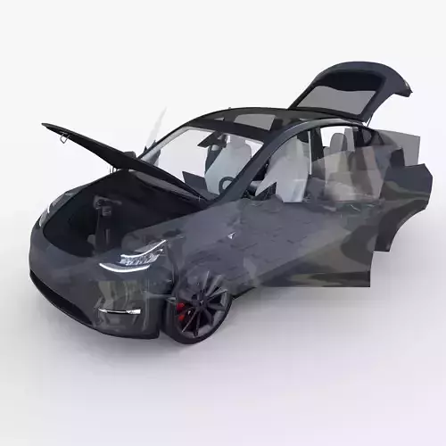 Tesla Model Y AWD Midnight Silver with interior and chassis 3D model