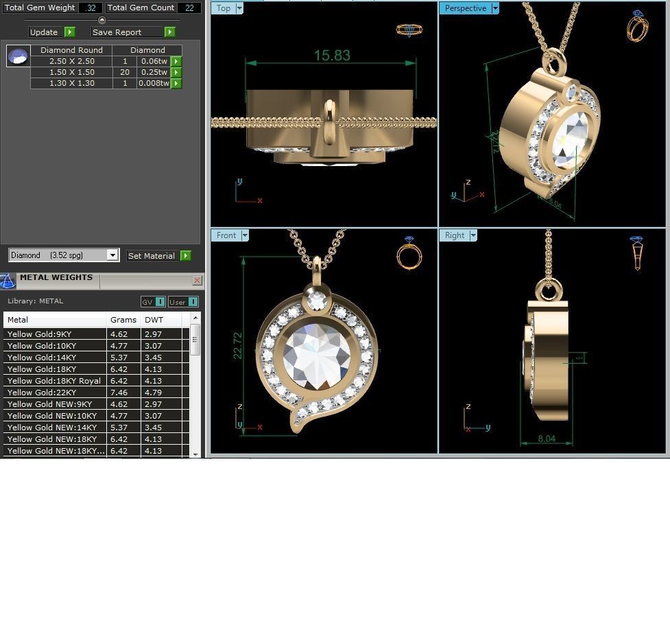 pendant-8736 oval diamond pendant gold 3D print model_1