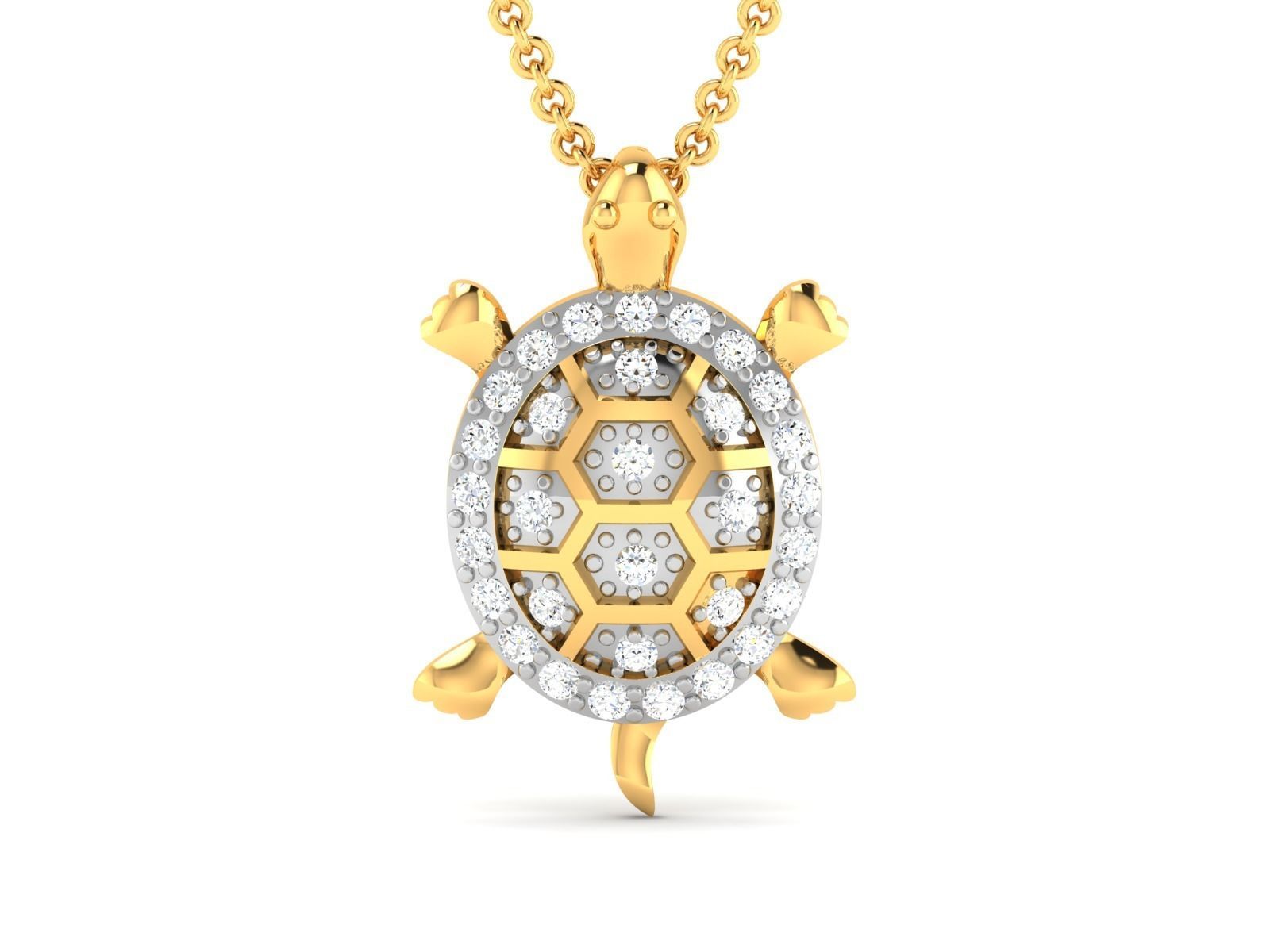 pendant-8708 turtle pendant gold with diamonds 3D print model_4