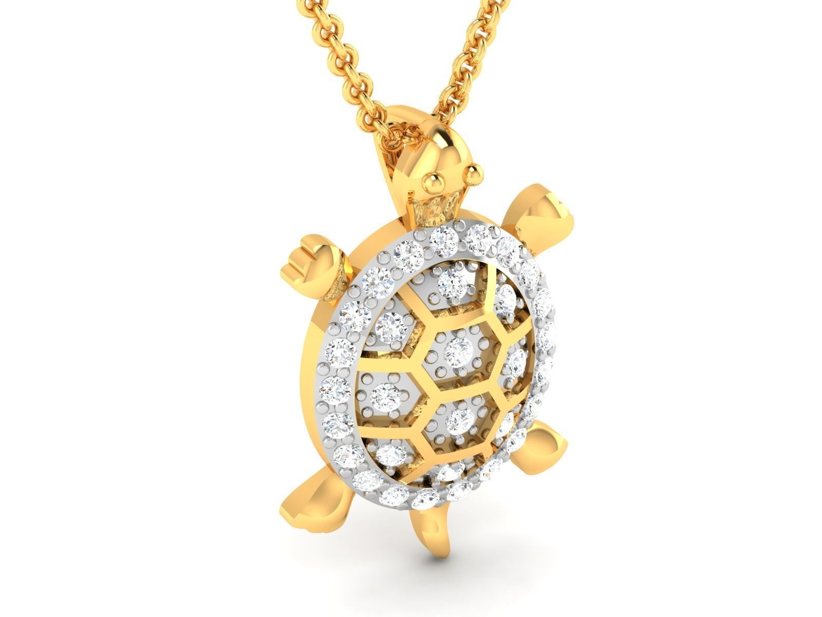 pendant-8708 turtle pendant gold with diamonds 3D print model_3