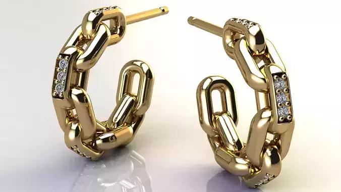 Chain Earring with Diamonds size 15 mm 3D print model