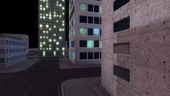 Lowpoly Modular city streets at night 