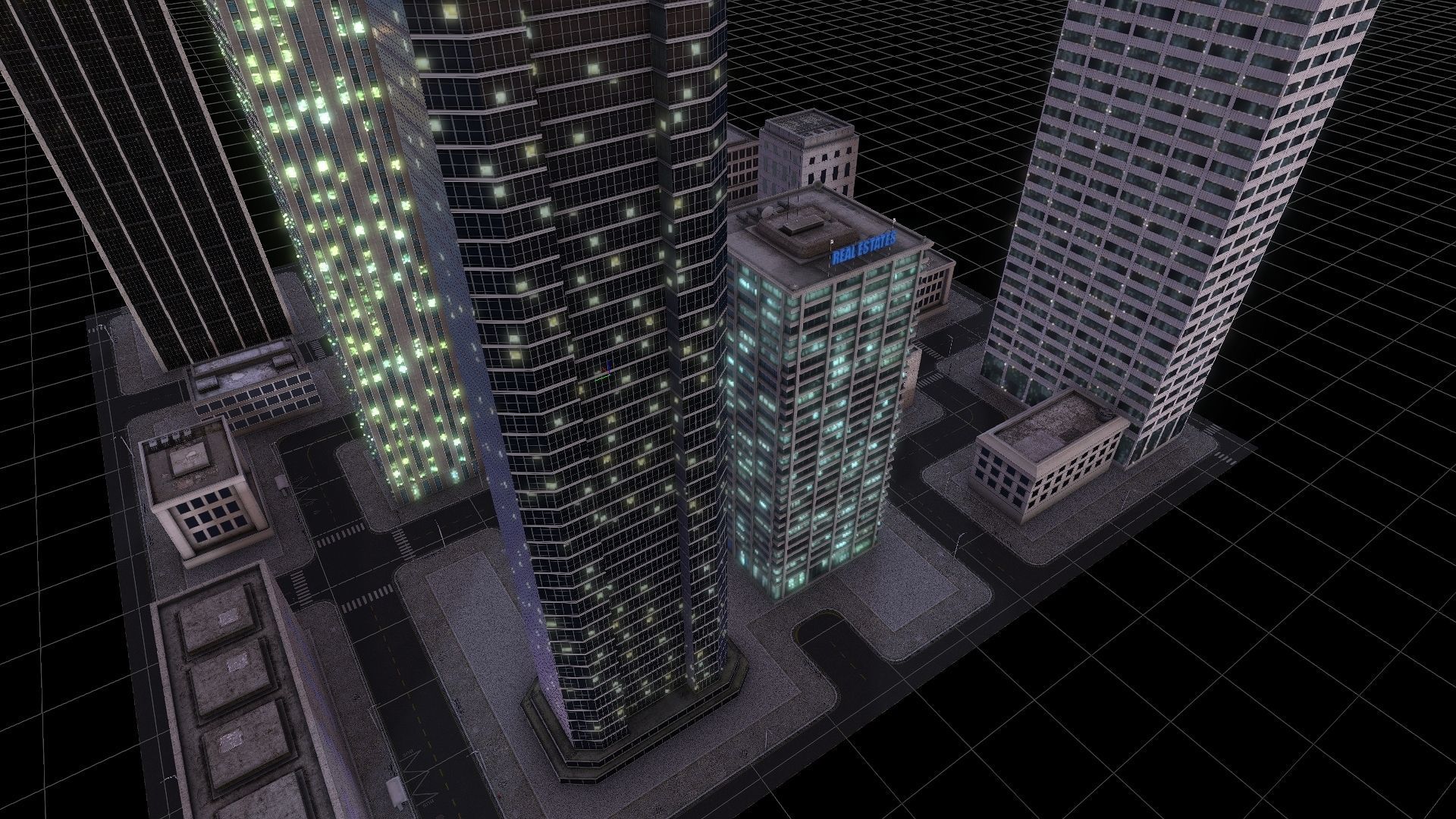 Lowpoly Modular city streets at night  Low-poly 3D model_2