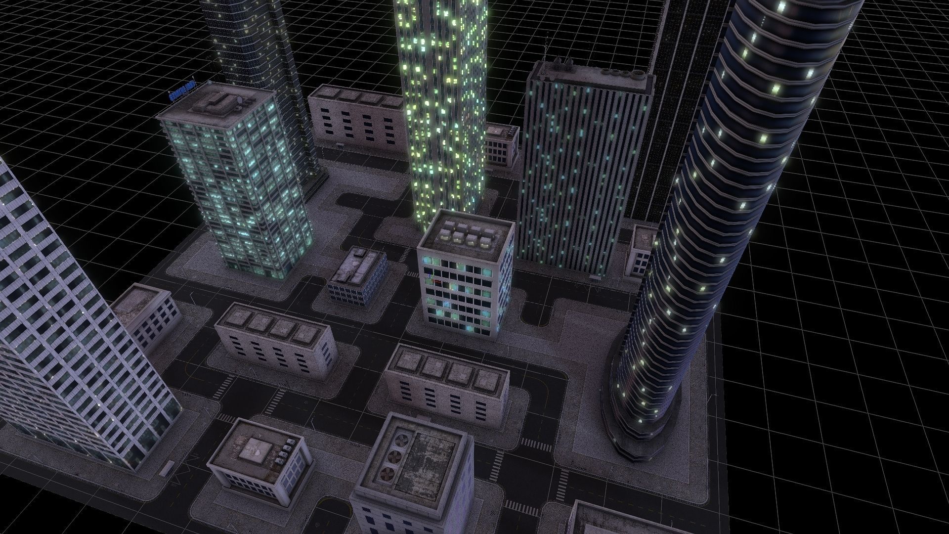 Lowpoly Modular city streets at night  Low-poly 3D model_1