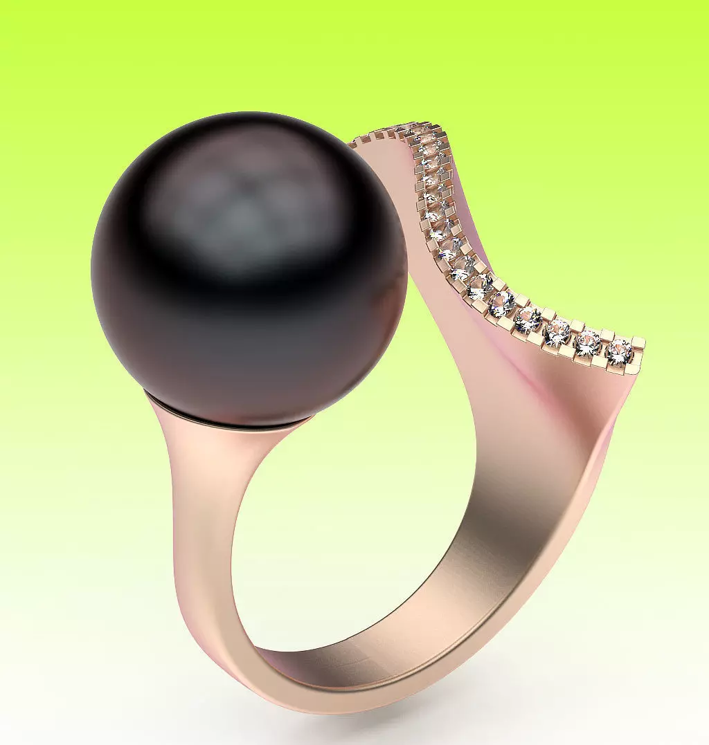 Ring Pearl and Wave 3D print model_0