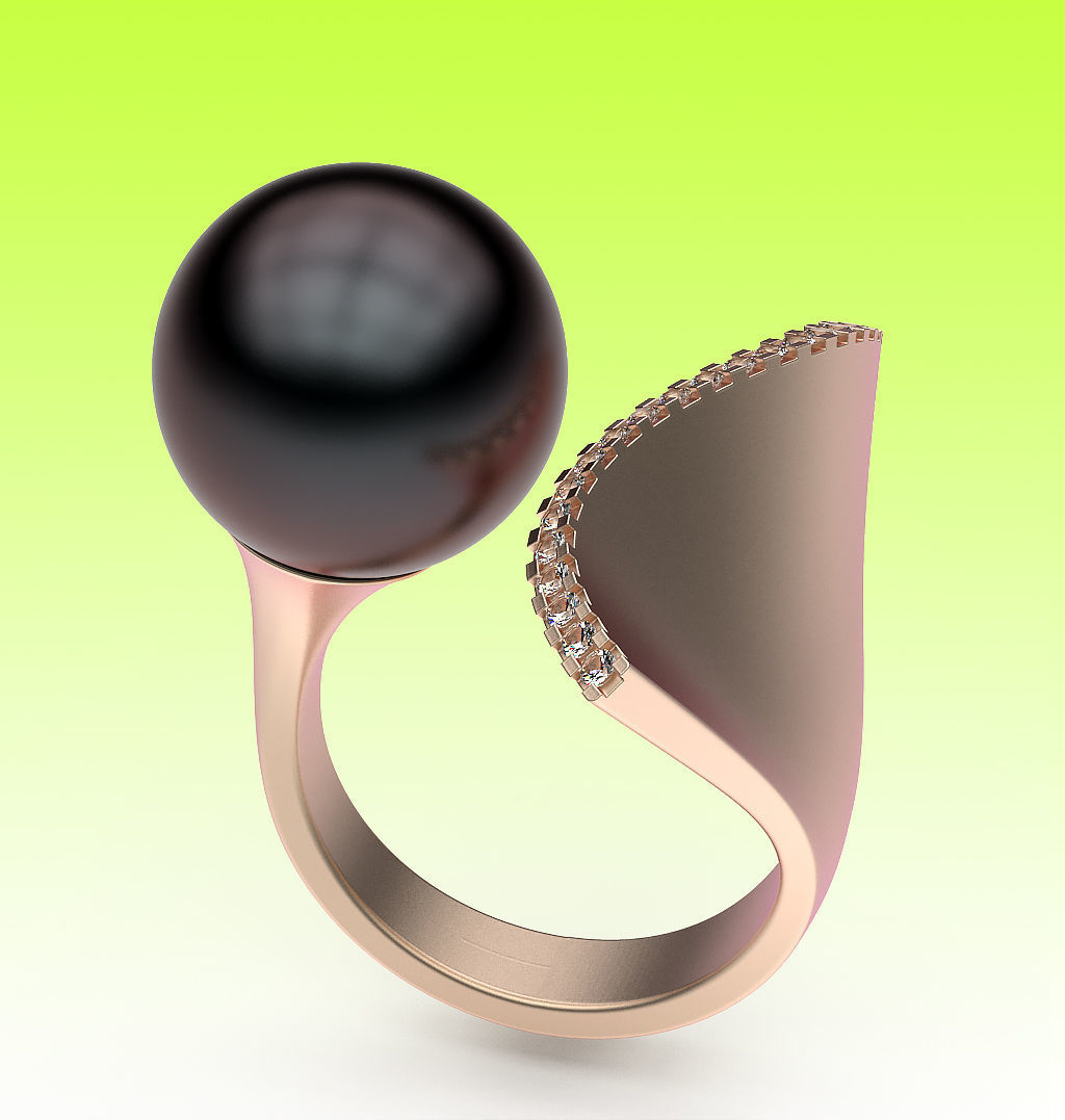 Ring Pearl and Wave 3D print model_1