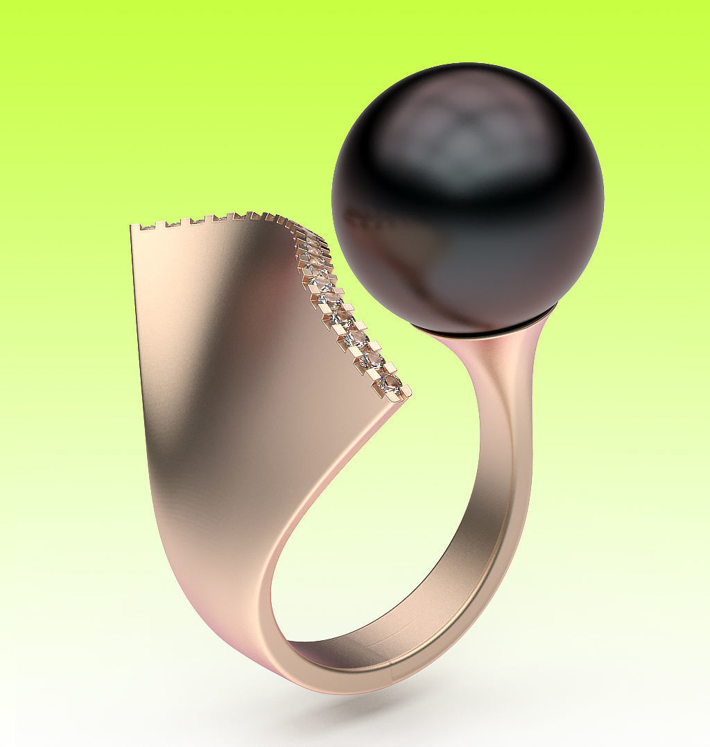 Ring Pearl and Wave 3D print model_5