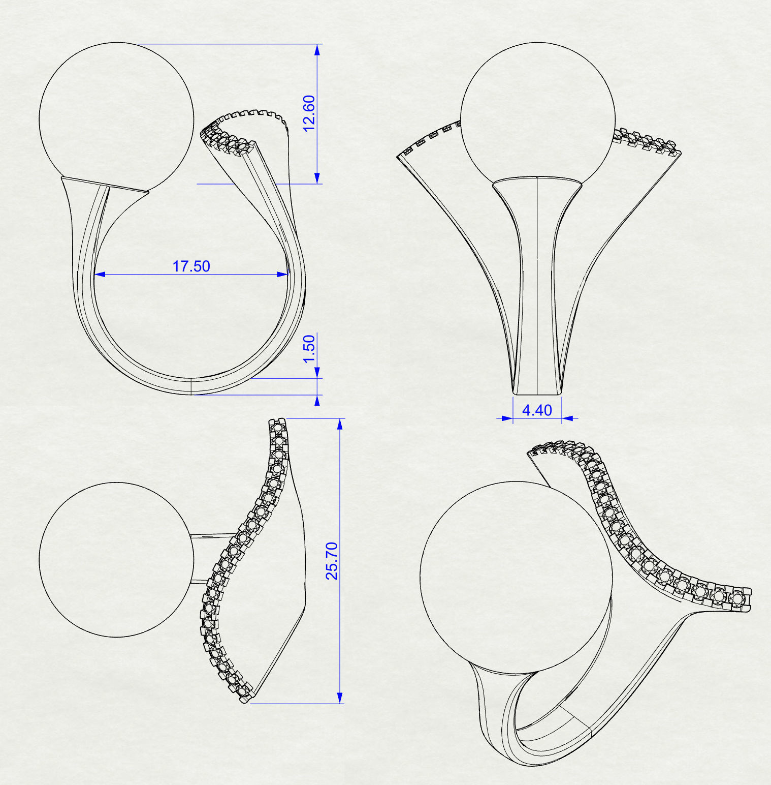 Ring Pearl and Wave 3D print model_9
