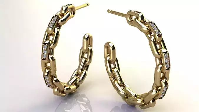 Chain Earring with Diamonds size 25 mm 3D print model
