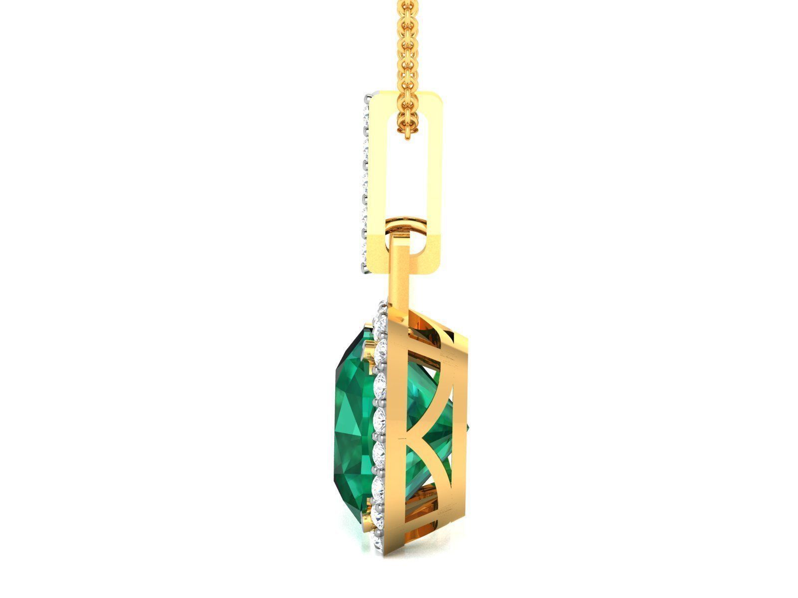 pendant-8316 emerald and diamond pendant 3D print model_4