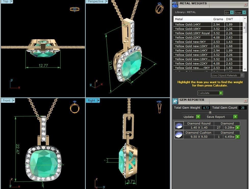 pendant-8316 emerald and diamond pendant 3D print model_6
