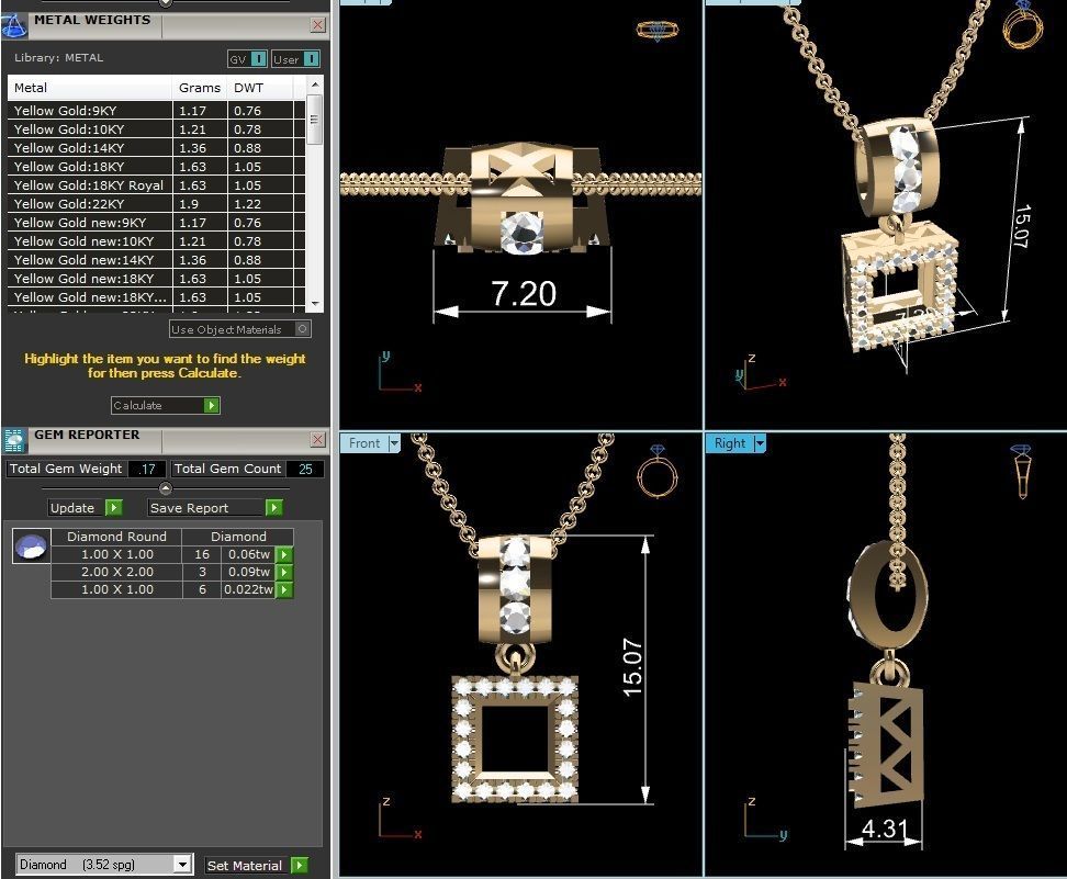 pendant-8301 diamond pendant gold 3D print model_1