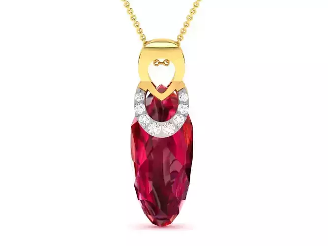 pendant-8216 ruby pendant with diamonds on gold chain 3D print model