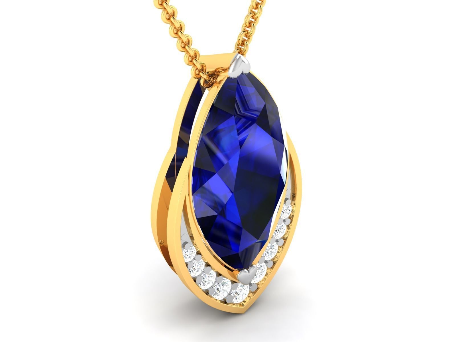 pendant-8127 sapphire pendant gold 3D print model_3