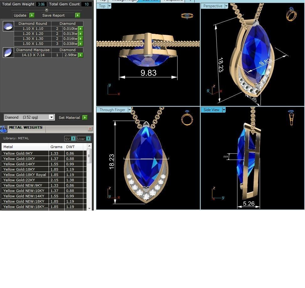 pendant-8127 sapphire pendant gold 3D print model_1