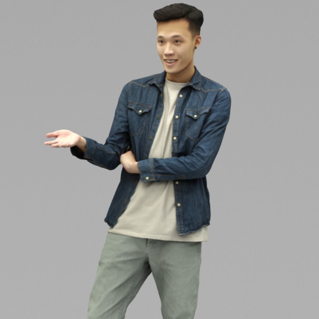 A Handsome Man Talking To Somebody In Half Body Portrait 3D model_1