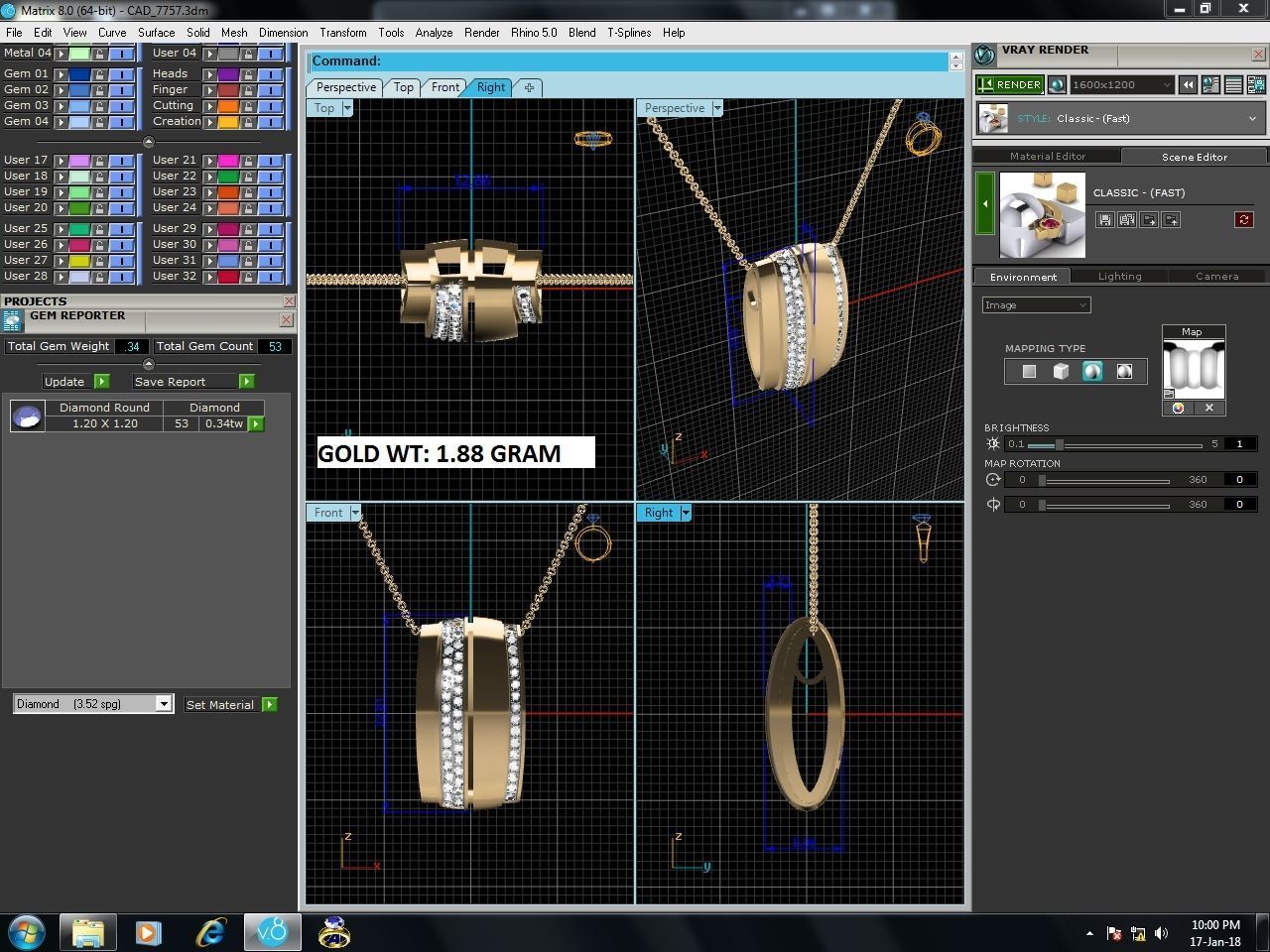 pendant-7757 gold circle pendant hanging on chain 3D print model_6