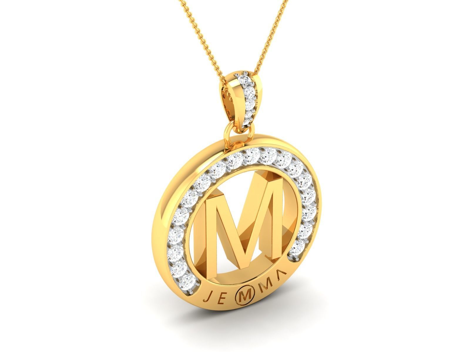 pendant-7607 m initial pendant gold with diamonds 3D print model_3