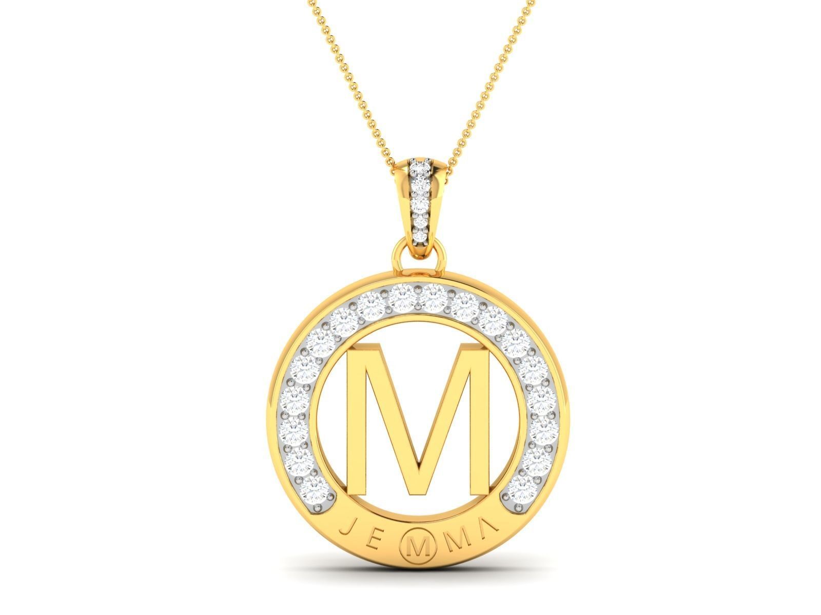 pendant-7607 m initial pendant gold with diamonds 3D print model_4