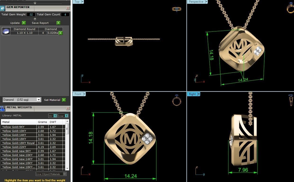 initial M pendant-7586 3D print model_1