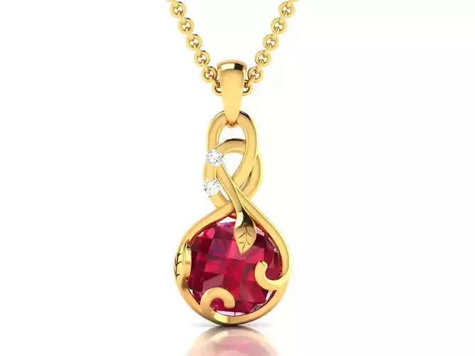 pendant-7543 ruby pendant with diamonds on gold chain
